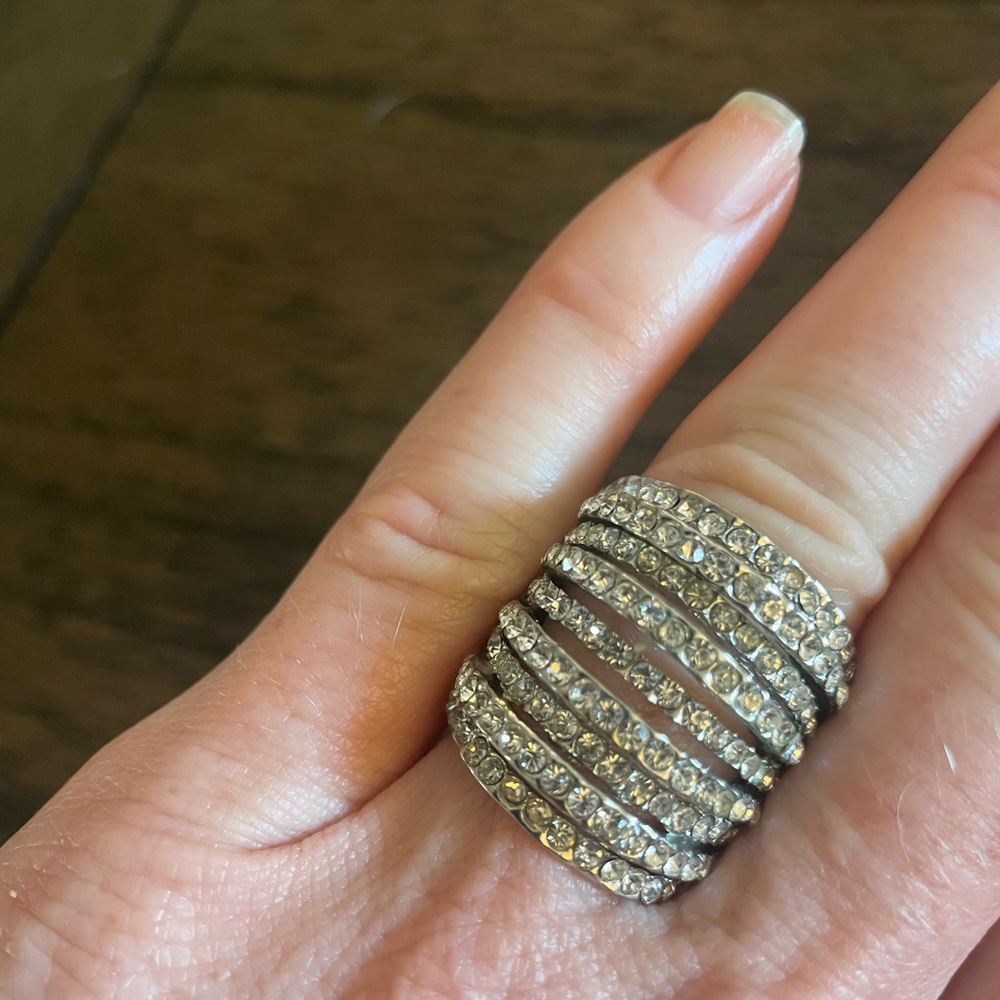 Costume jewelry, silver/diamond adjustable ring